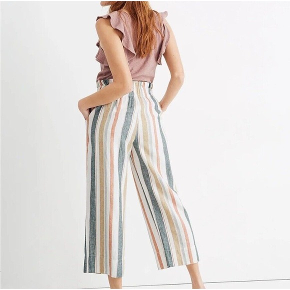 Madewell Pants - Madewell Tie-Waist Huston Pull-On Crop Pants in Stripe Womens Size M Medium